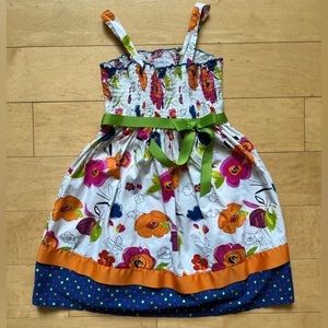 Bonnie Jean Sundress,‎ size 8, floral, tie straps, ribbon belt, tank top